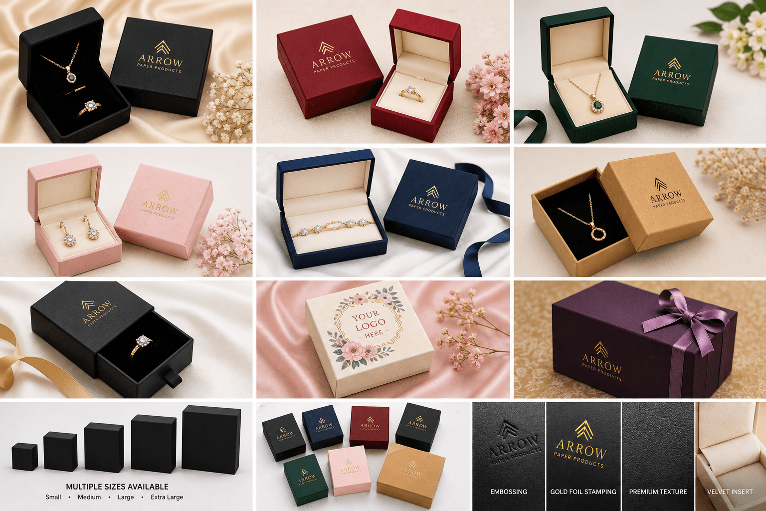 Premium jewellery packaging boxes with elegant designs for rings, necklaces, and luxury gift items.