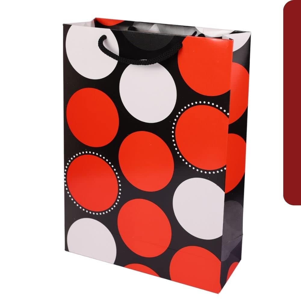 Black & Red Dotted Gift Bags For Gifting, Weddings, Birthday,Holiday Presents (28x20x7.5 Cm)