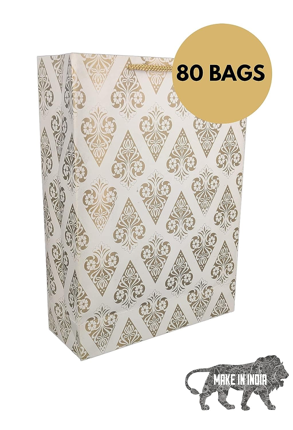 Golden Pyramid Design Paper Gift Bags For Return Gift, Small Presents, Weddings, Birthday, Holiday Presents (20.32x7.62x27.94 Cm)