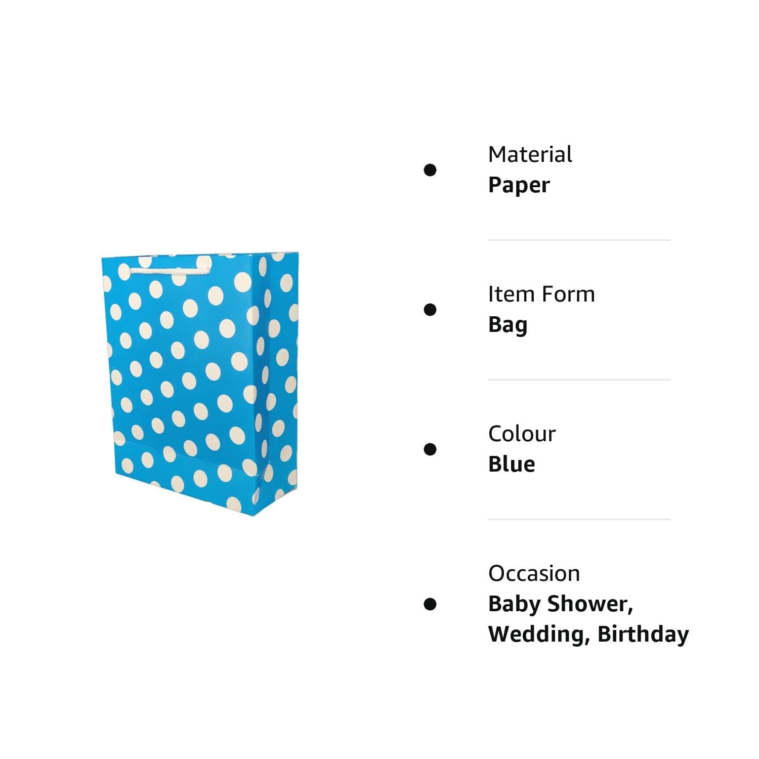 Blue Dotted Paper Gift Bags For Baby Shower Return Gift, Small Presents (17.78x7.62x22.86 Cm)