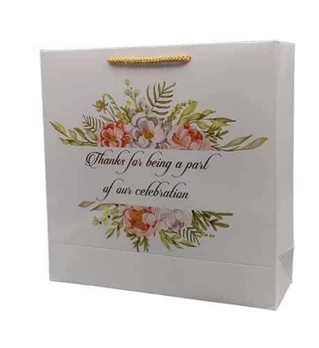 Green Floral Thank You Big Paper Gift Bags For Baby Shower Return Gift, Small Presents, Weddings, Birthday, Holiday Presents, (9x9x3 Inch)
