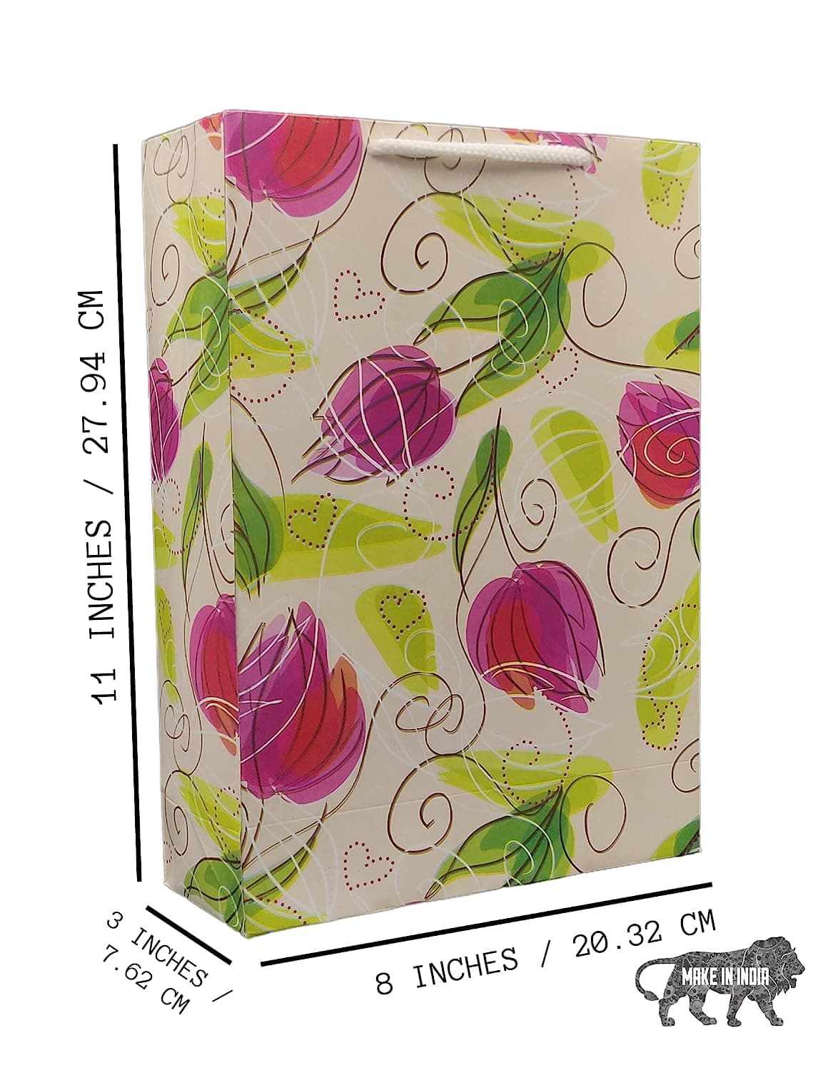 Multicolor Rose Buds Design Gift Bags For Gifting, Weddings, Birthday,Holiday Presents (28x20x7.5 Cm)
