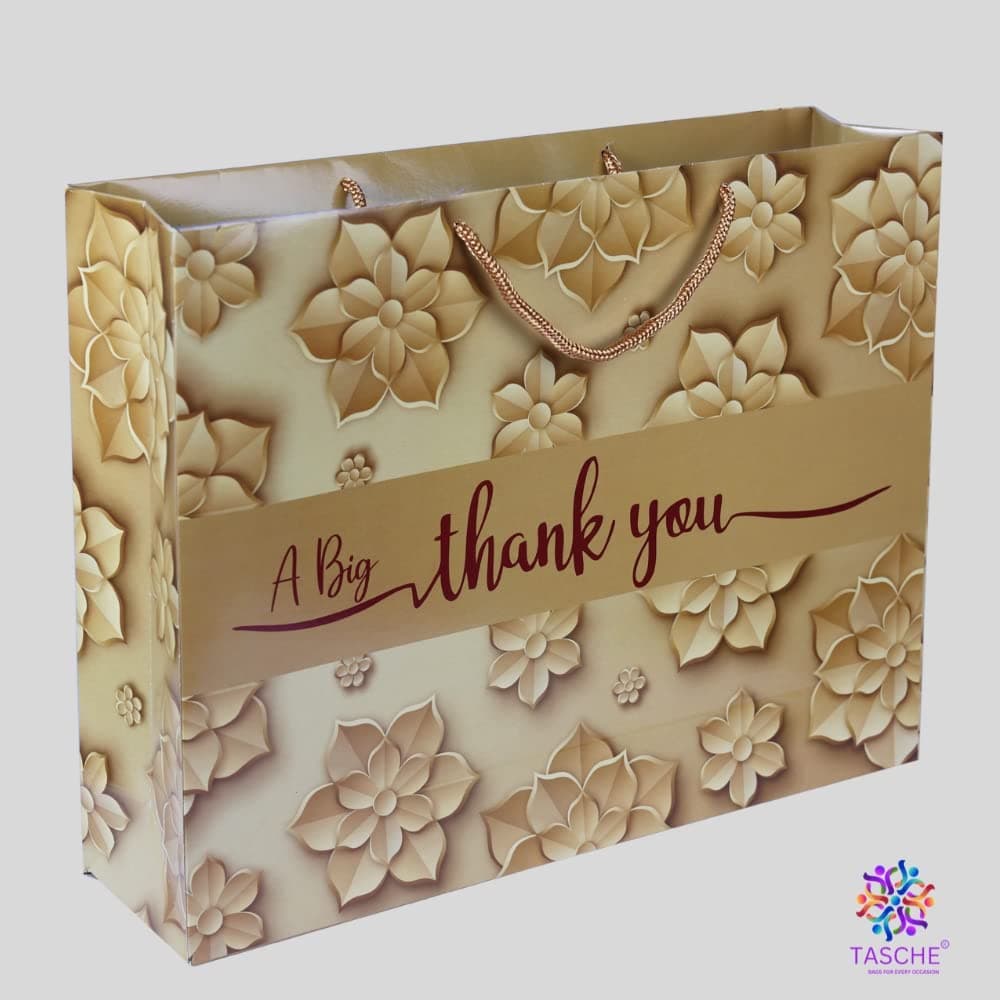 Multicolor A Big Thank You Golden Design Printed Gift Bags For Gifting | Weddings | Birthday | Holiday Presents (12x16x4 Inch)
