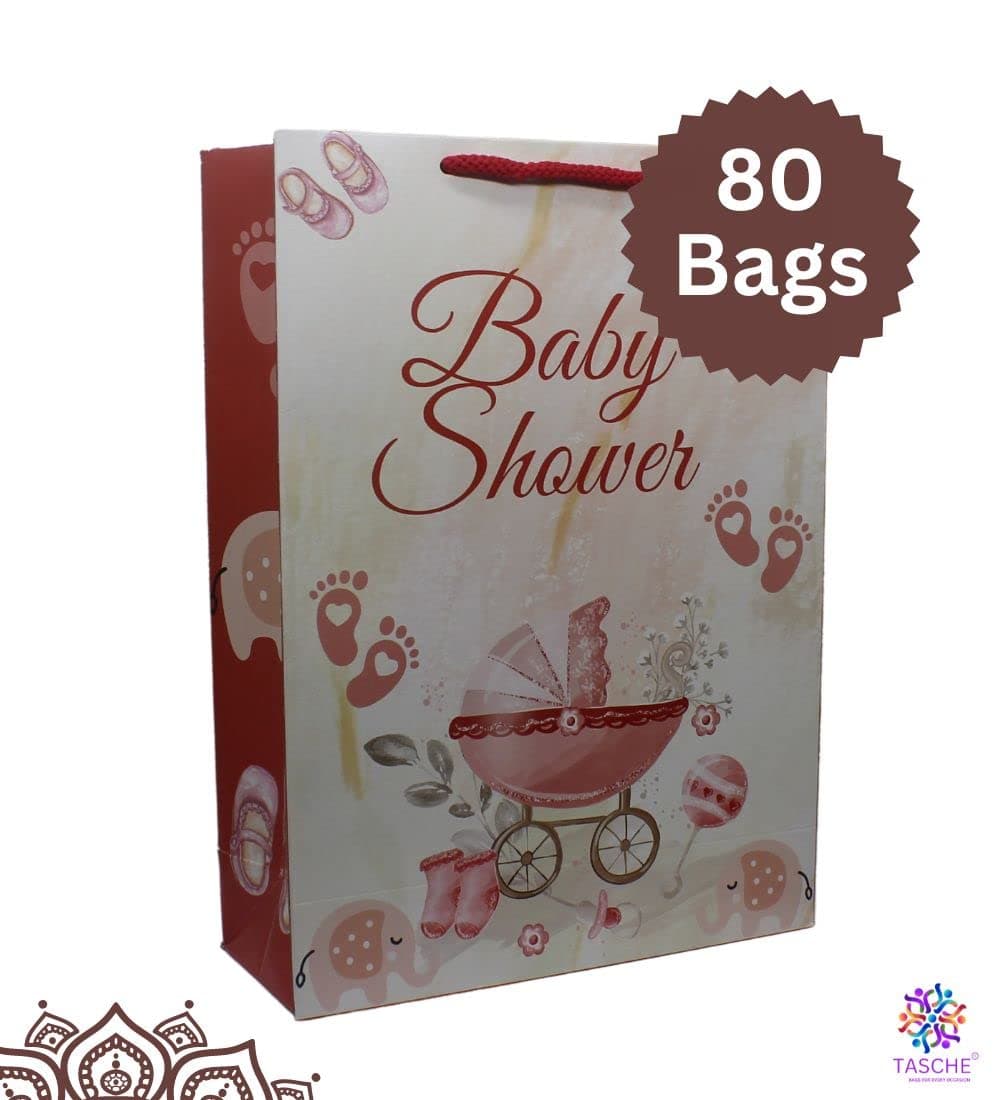 Maroon Trolly Baby Shower Gift Paper Bags | Gift Bags For Return Gifts, Baby Shower, Holiday Presents (11x8x3 Inch)