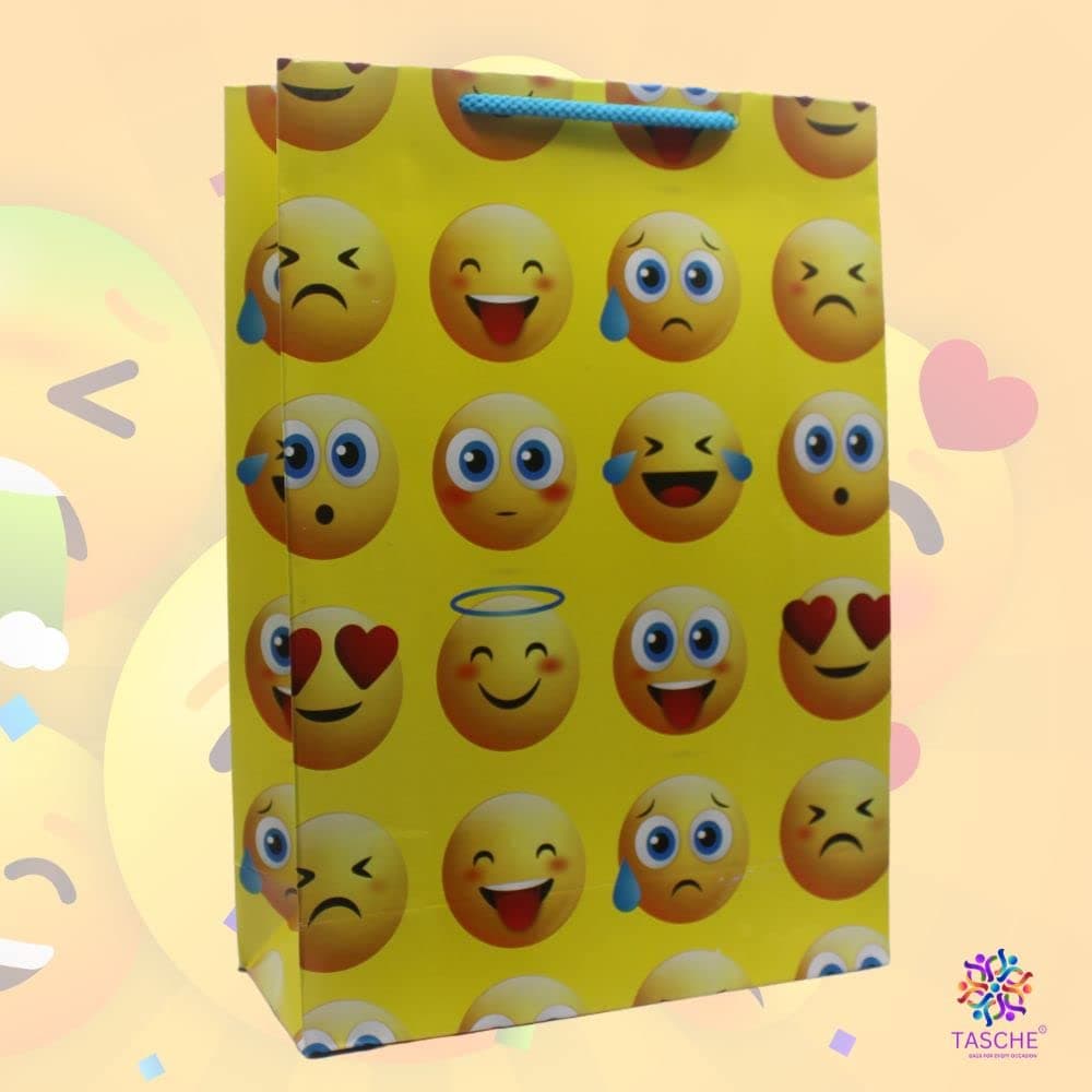 Multicolor Gift Bags For Gifting, Weddings, Birthday, Holiday Presents Emoji (28x20x7.5 Cm)