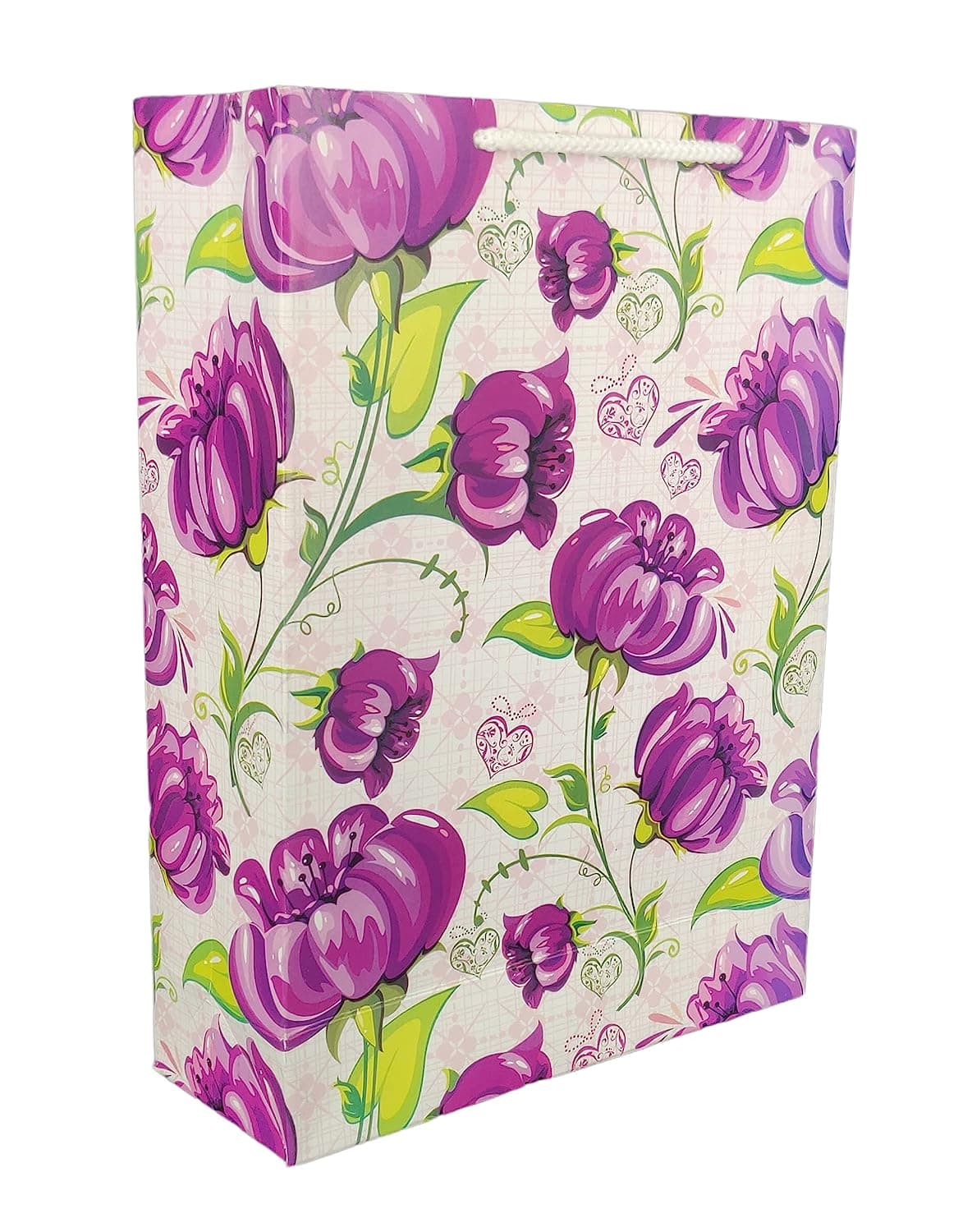 Purple Flower Design Gift Bags For Gifting, Weddings, Birthday,Holiday Presents (28x20x7.5 Cm)