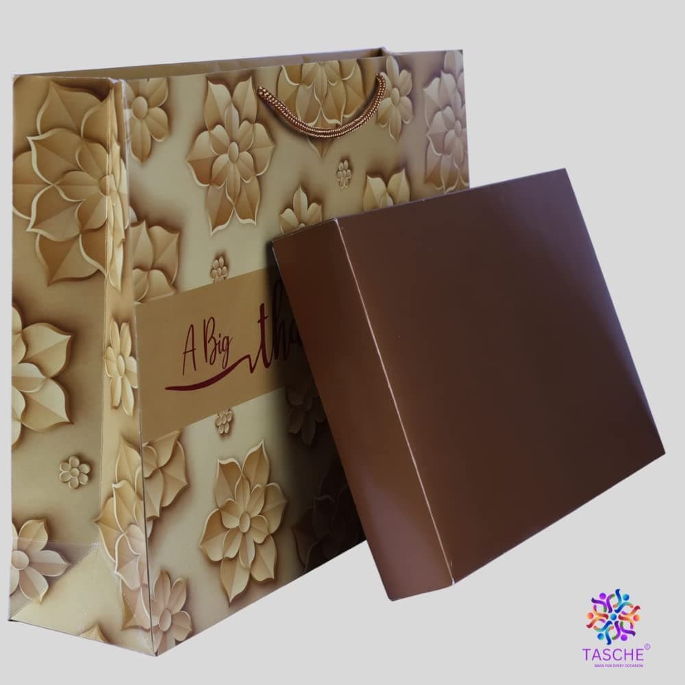 Multicolor A Big Thank You Golden Design Printed Gift Bags For Gifting | Weddings | Birthday | Holiday Presents (12x16x4 Inch)