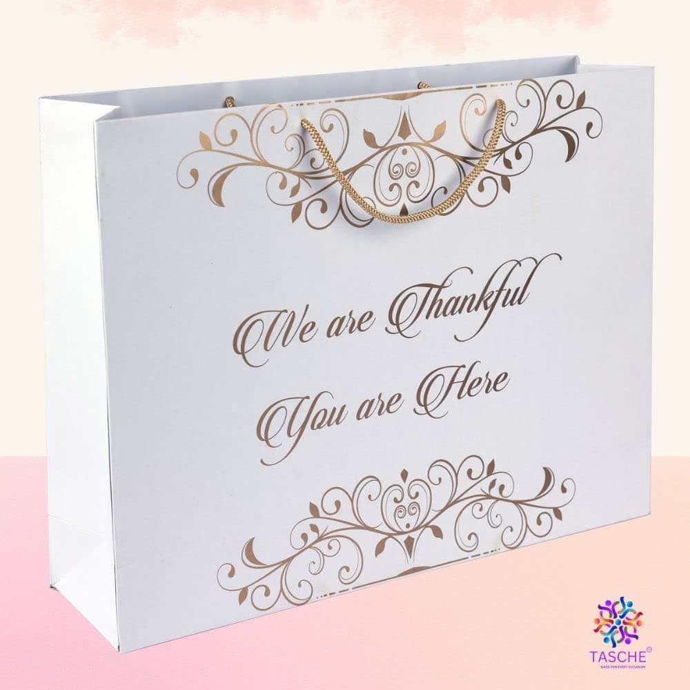 Multicolor Thankful You Are Here Printed Gift Bags For Gifting | Weddings | Birthday | Holiday Presents (12x4x15.50 Inch)