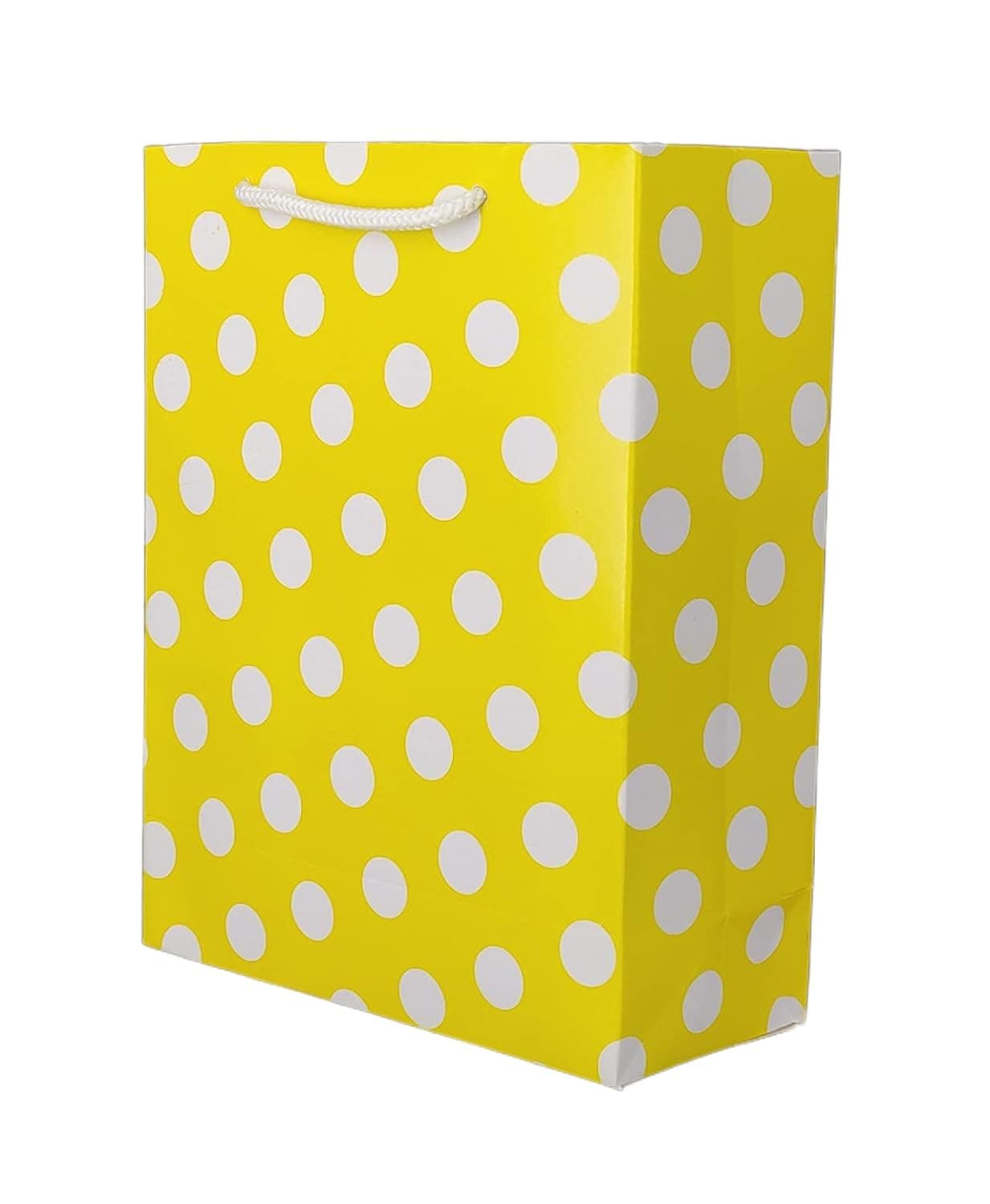 Yellow Dotted Paper Gift Bags For Baby Shower Return Gift, Small Presents (17.78x7.62x22.86 Cm)