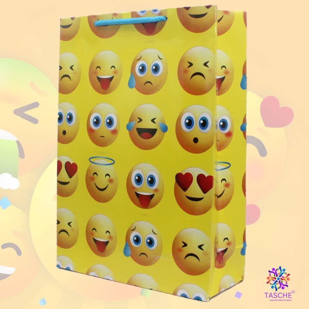Multicolor Gift Bags For Gifting, Weddings, Birthday, Holiday Presents Emoji (28x20x7.5 Cm)
