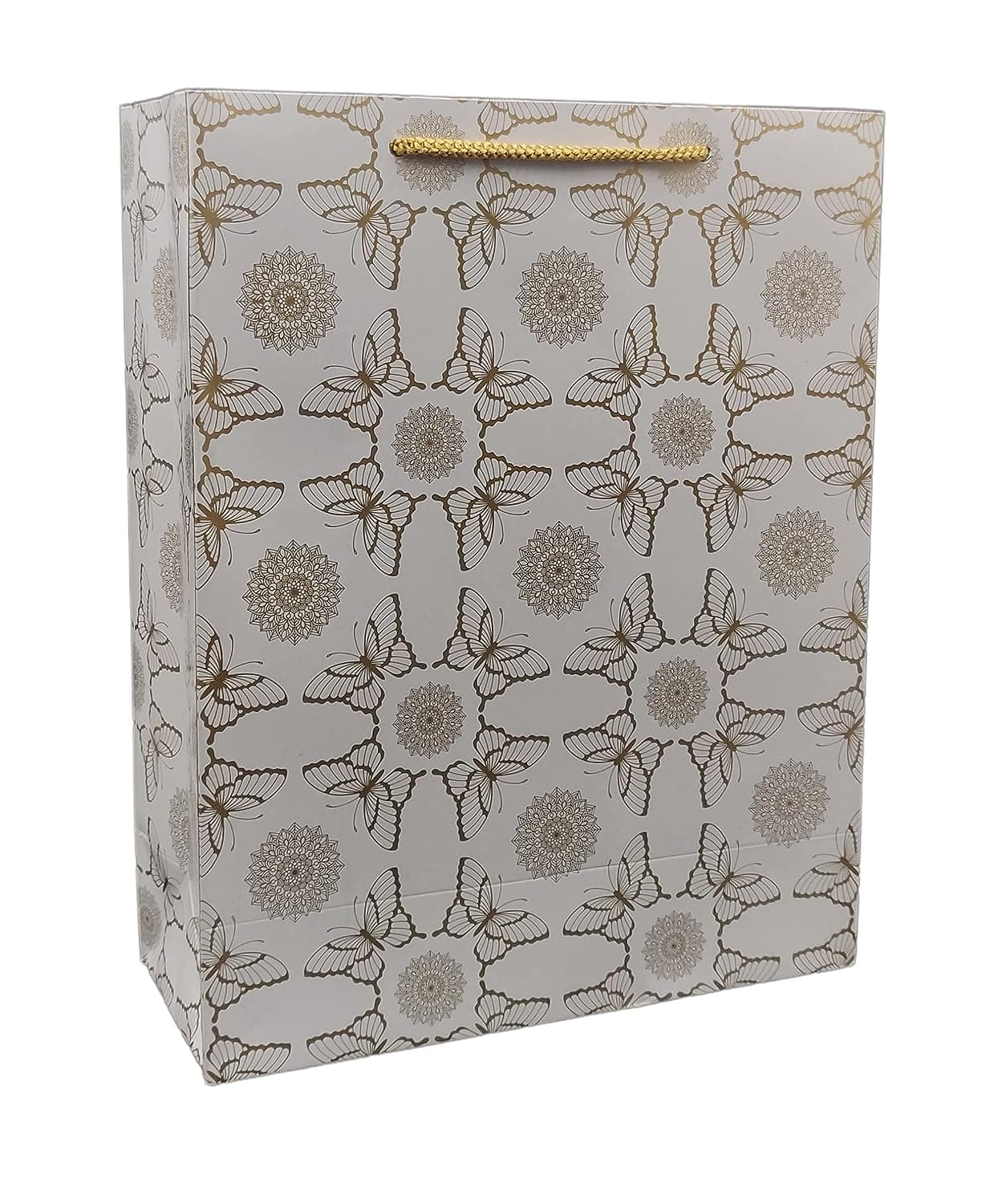 Golden Butterfly Printed Paper Gift Bags For Baby Shower Return Gift, Small Presents, Weddings, Birthday, Holiday Presents (24.13x10.16x30.48 Cm) (Pack Of 60)