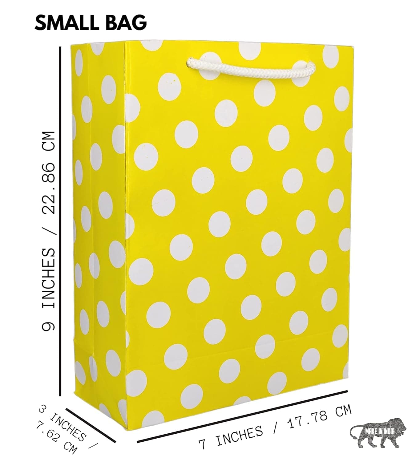 Yellow Dotted Paper Gift Bags For Baby Shower Return Gift, Small Presents (17.78x7.62x22.86 Cm)