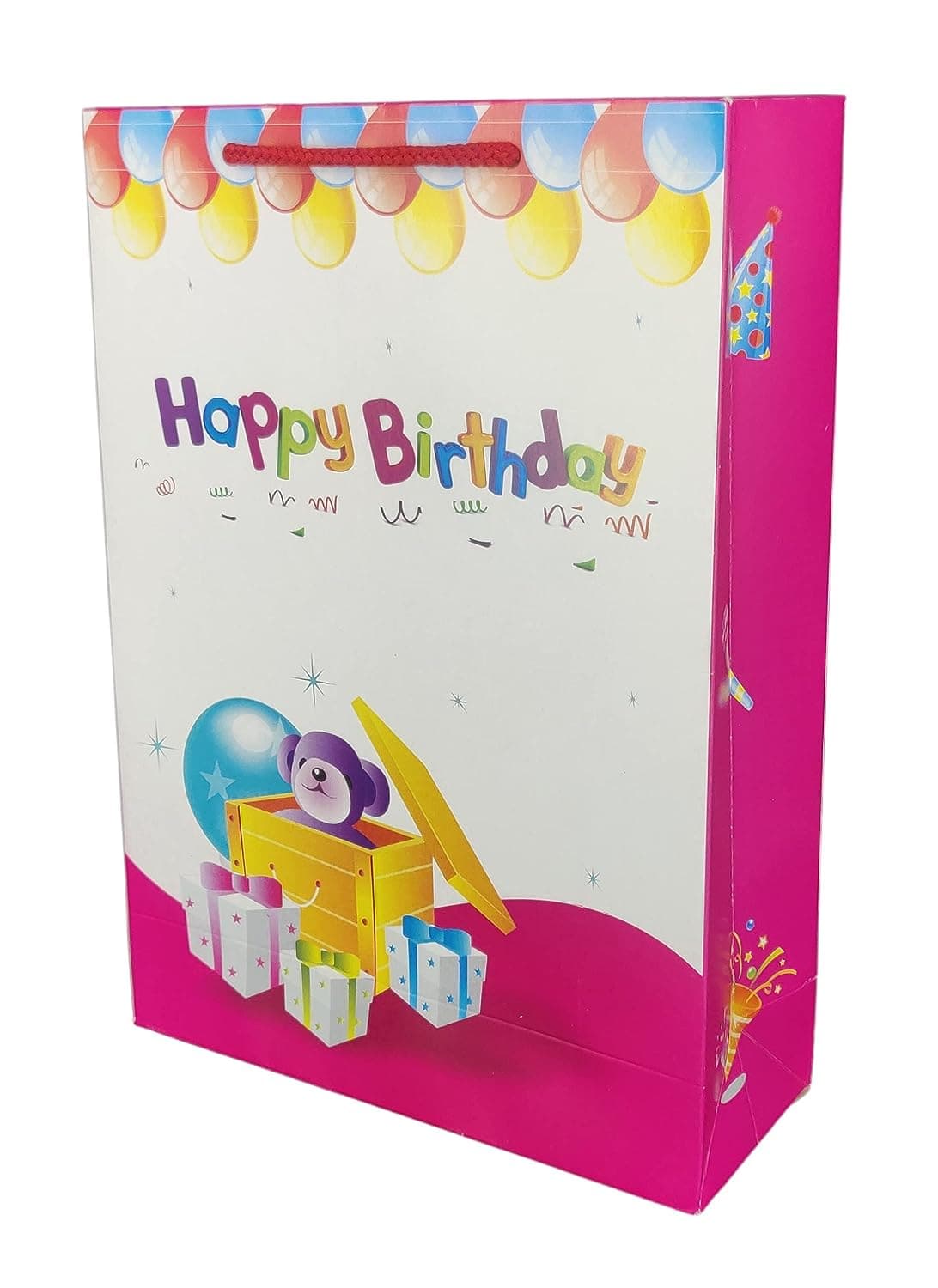 Pink Happy Birthday Paper Gift Bags For Kids Birthday Return Gift, Small Presents (20.32x7.62x27.94 Cm)