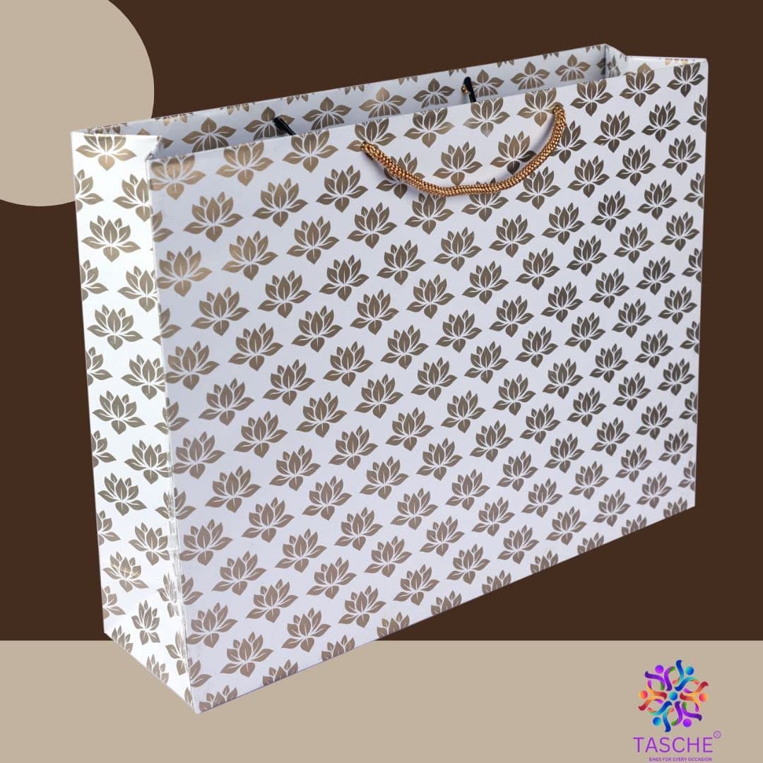 Golden Lotus Printed Gift Bags For Gifting | Weddings | Birthday | Holiday Presents (12x4x15.50 Inch)