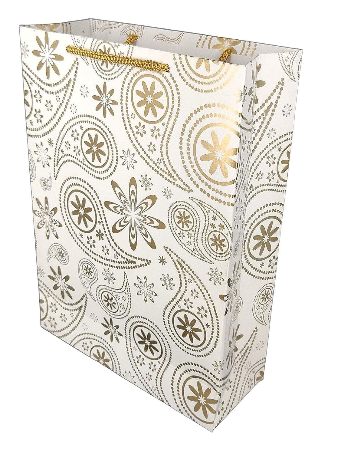 Golden Mehendi Design Paper Gift Bags For Gifting, Weddings, Birthday, Holiday Presents (20.32x7.62x27.94 Cm)