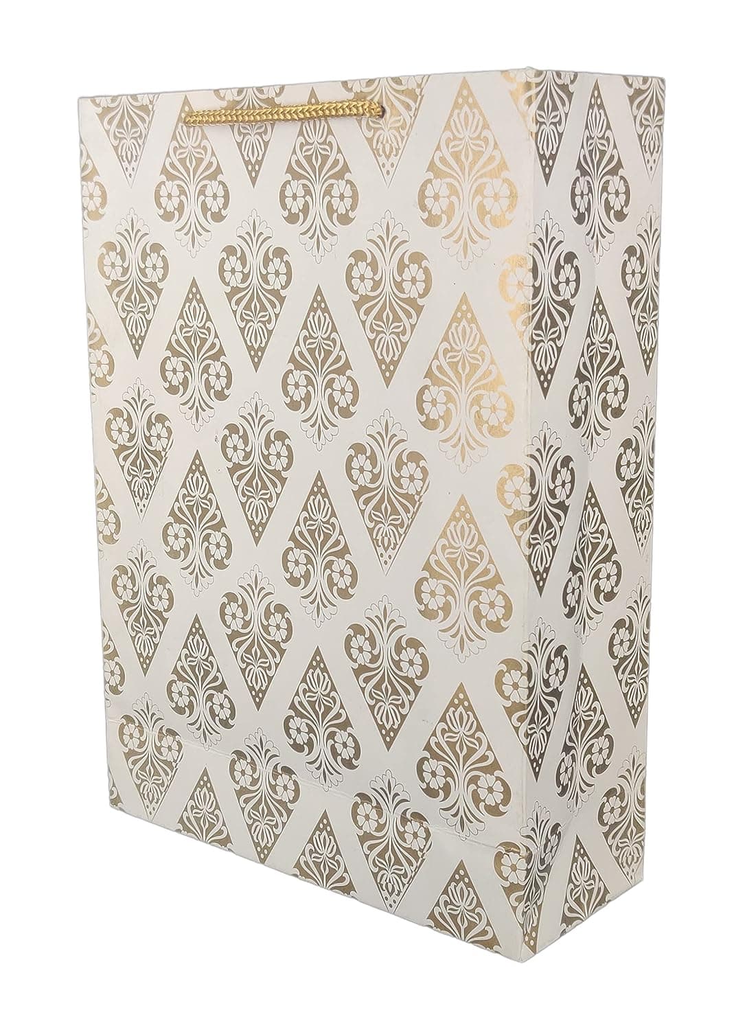 Golden Pyramid Design Paper Gift Bags For Return Gift, Small Presents, Weddings, Birthday, Holiday Presents (20.32x7.62x27.94 Cm)