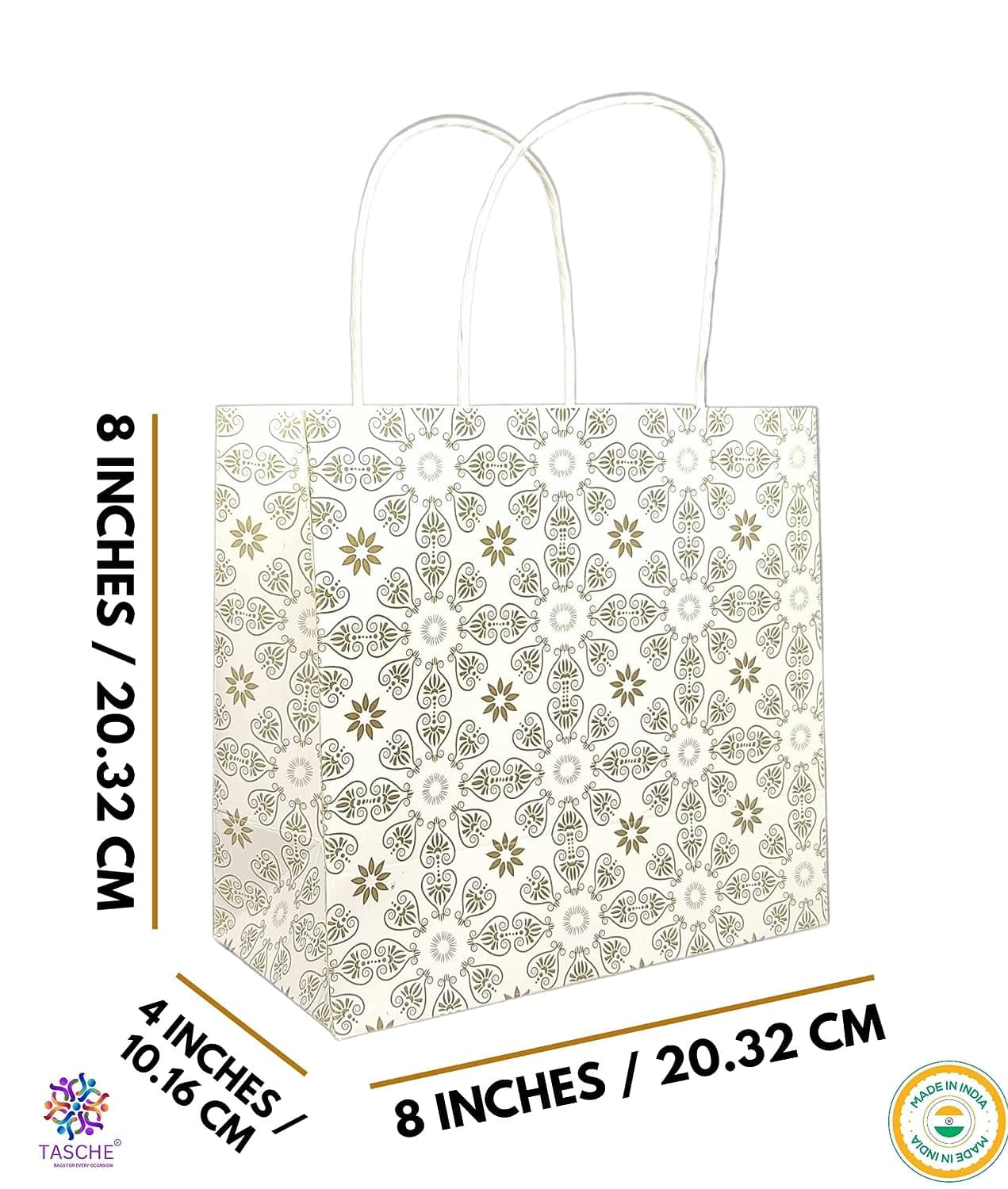Golden Love Symbols Design Bag For Return Gift, Small Presents, Weddings, Birthday, Holiday Presents (8x8x4 Inch)