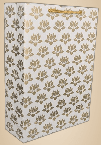 Golden Lotus Design Paper Gift Bags For Gifting, Weddings, Birthday, Holiday Presents (20.32x7.62x27.94 Cm)