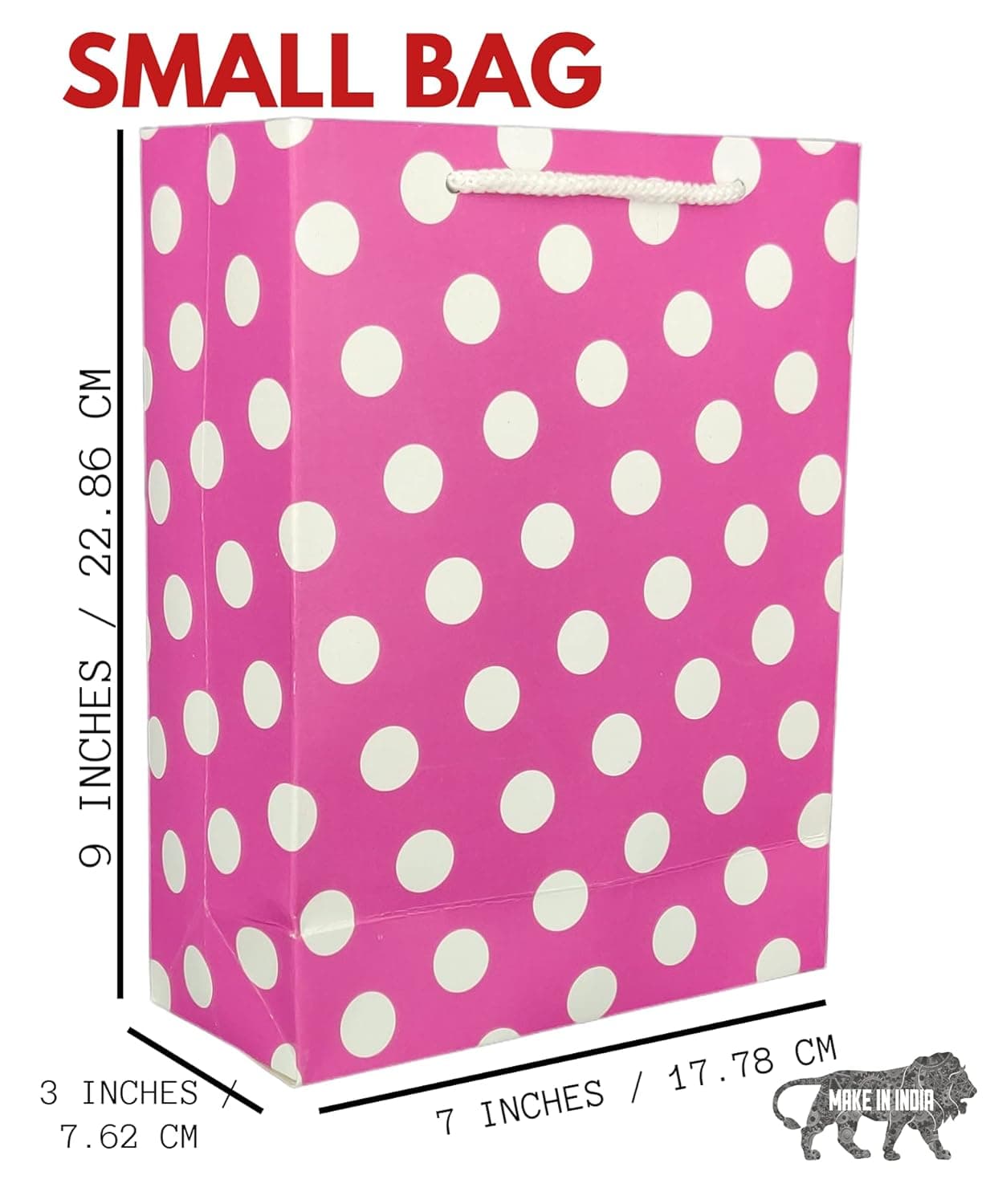 Pink Dotted Paper Gift Bags For Baby Shower Return Gift, Small Presents (17.78x7.62x22.86 Cm)