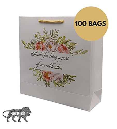 Green Floral Thank You Big Paper Gift Bags For Baby Shower Return Gift, Small Presents, Weddings, Birthday, Holiday Presents, (9x9x3 Inch)