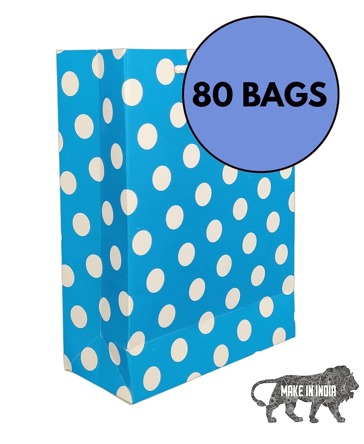 Blue Dotted Paper Gift Bags For Baby Shower Return Gift, Small Presents (17.78x7.62x22.86 Cm)
