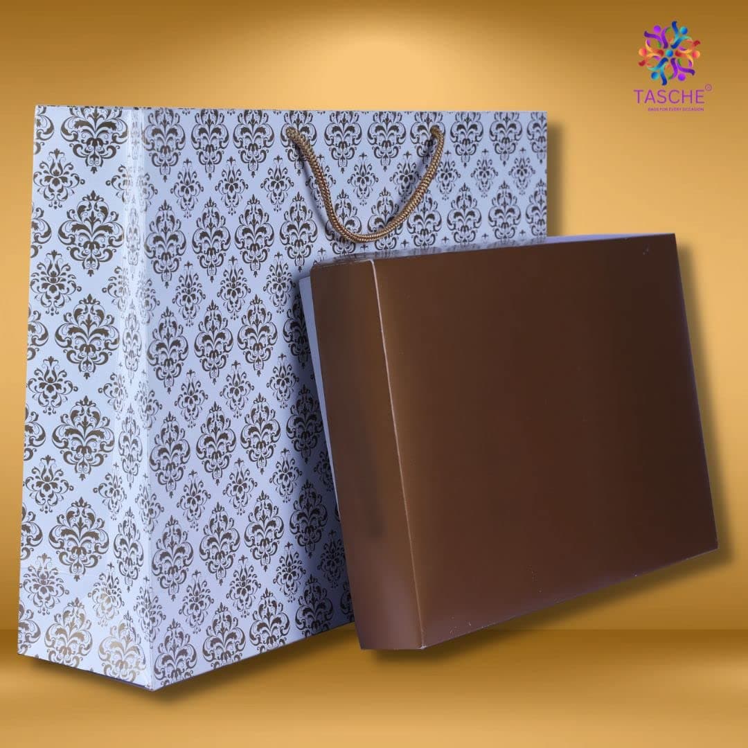 Gold Economy Flowers Big Paper Gift Bags For Baby Shower Return Gift, Small Presents, Weddings, Birthday, Holiday Presents (39.37x10.16x30.48 Cm)