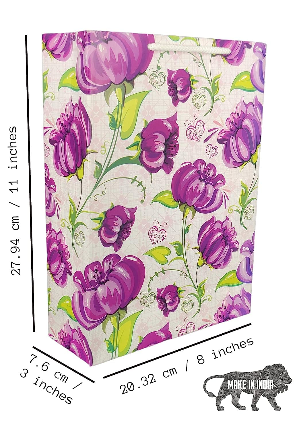 Purple Flower Design Gift Bags For Gifting, Weddings, Birthday,Holiday Presents (28x20x7.5 Cm)