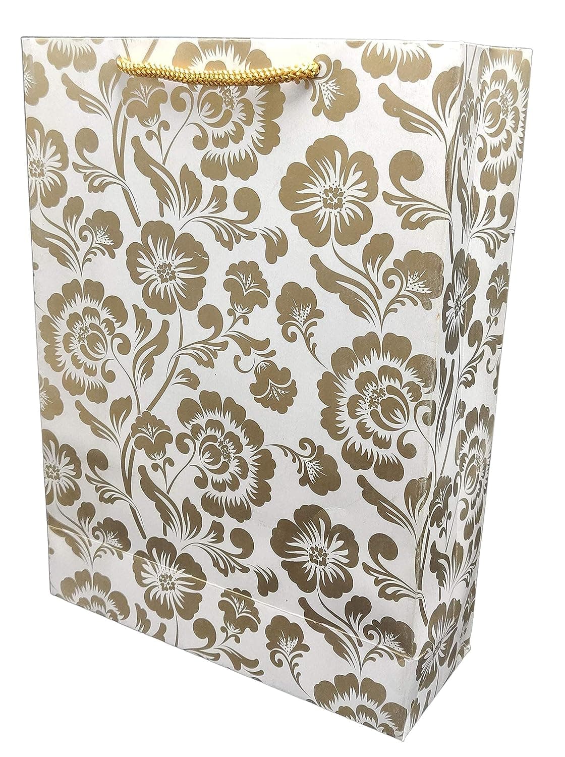 Gold Mandaram Design Gift Bags For Gifting, Weddings, Birthday, Holiday Presents (20.32x7.62x27.94 Cm)