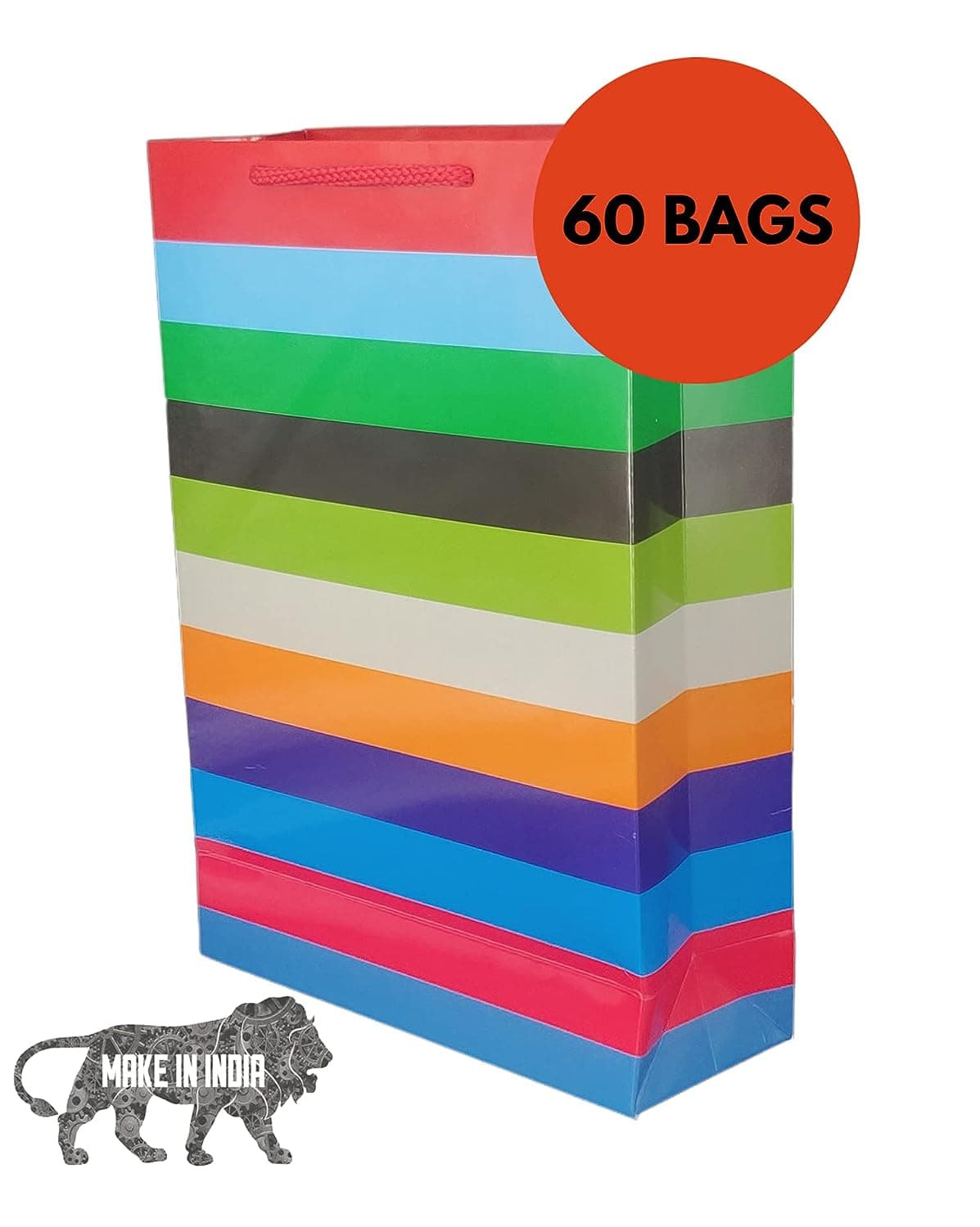 Multicolor Horizontal Lining Bag With Glossy Finish