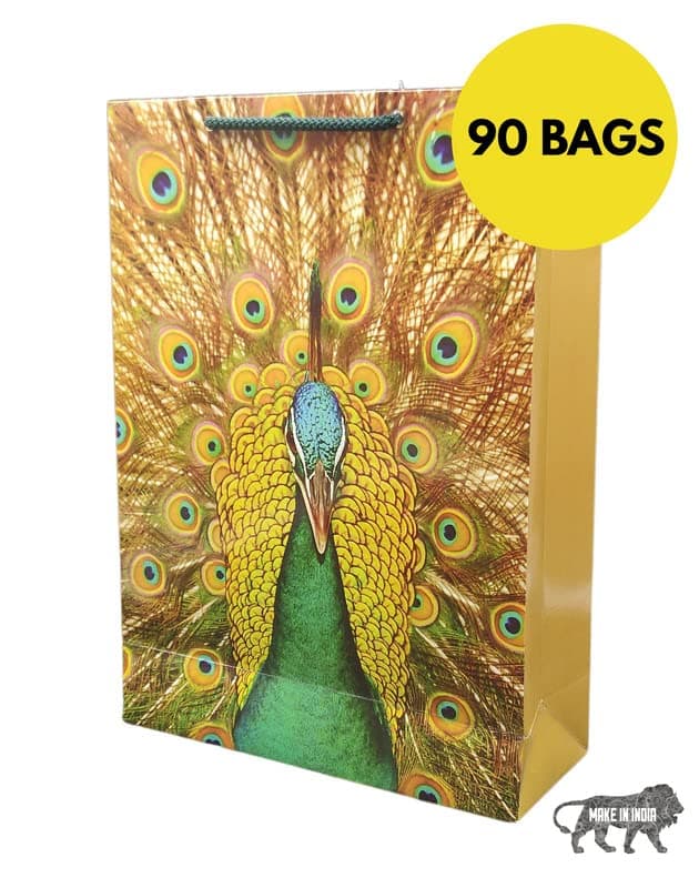 Multicolor Peacock Paper Gift Bags Gifting, Weddings, Birthday, Holiday Presents (8x3x11 Inch)