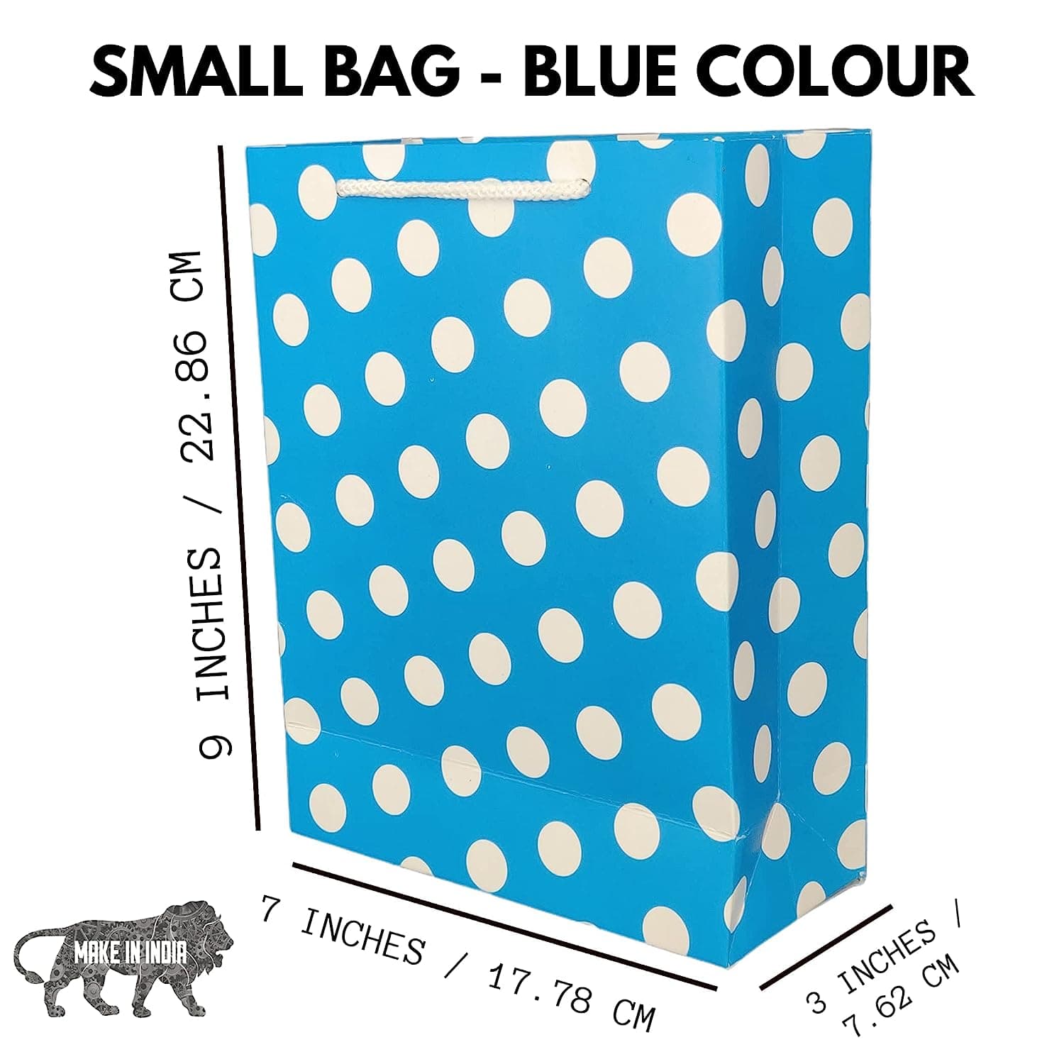 Blue Dotted Paper Gift Bags For Baby Shower Return Gift, Small Presents (17.78x7.62x22.86 Cm)