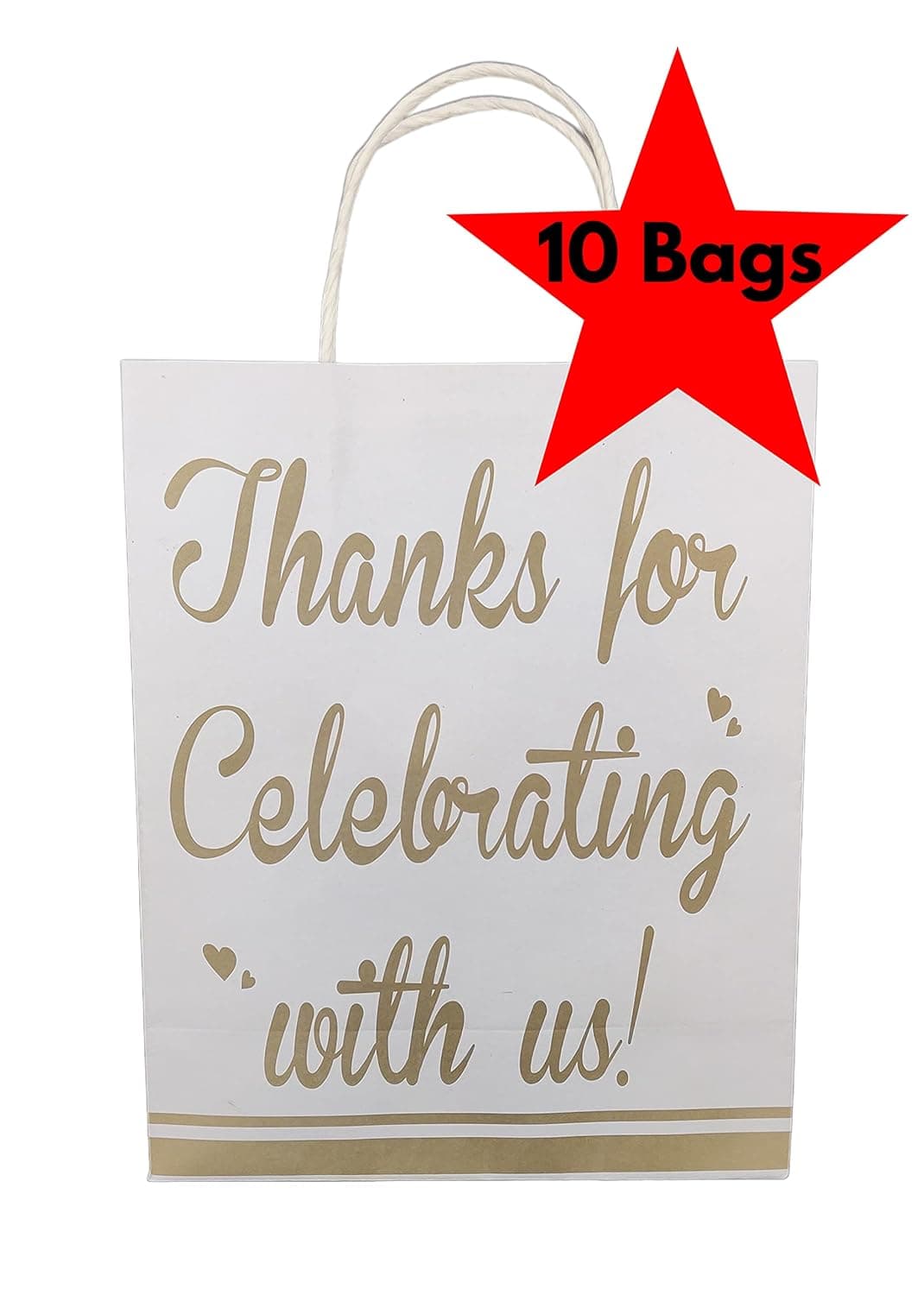 White Thank You Printed Paper Gift Bags For Baby Shower Return Gift, Small Presents, Weddings, Birthday, Holiday Presents (20.32x10.16x25.4 Cm)