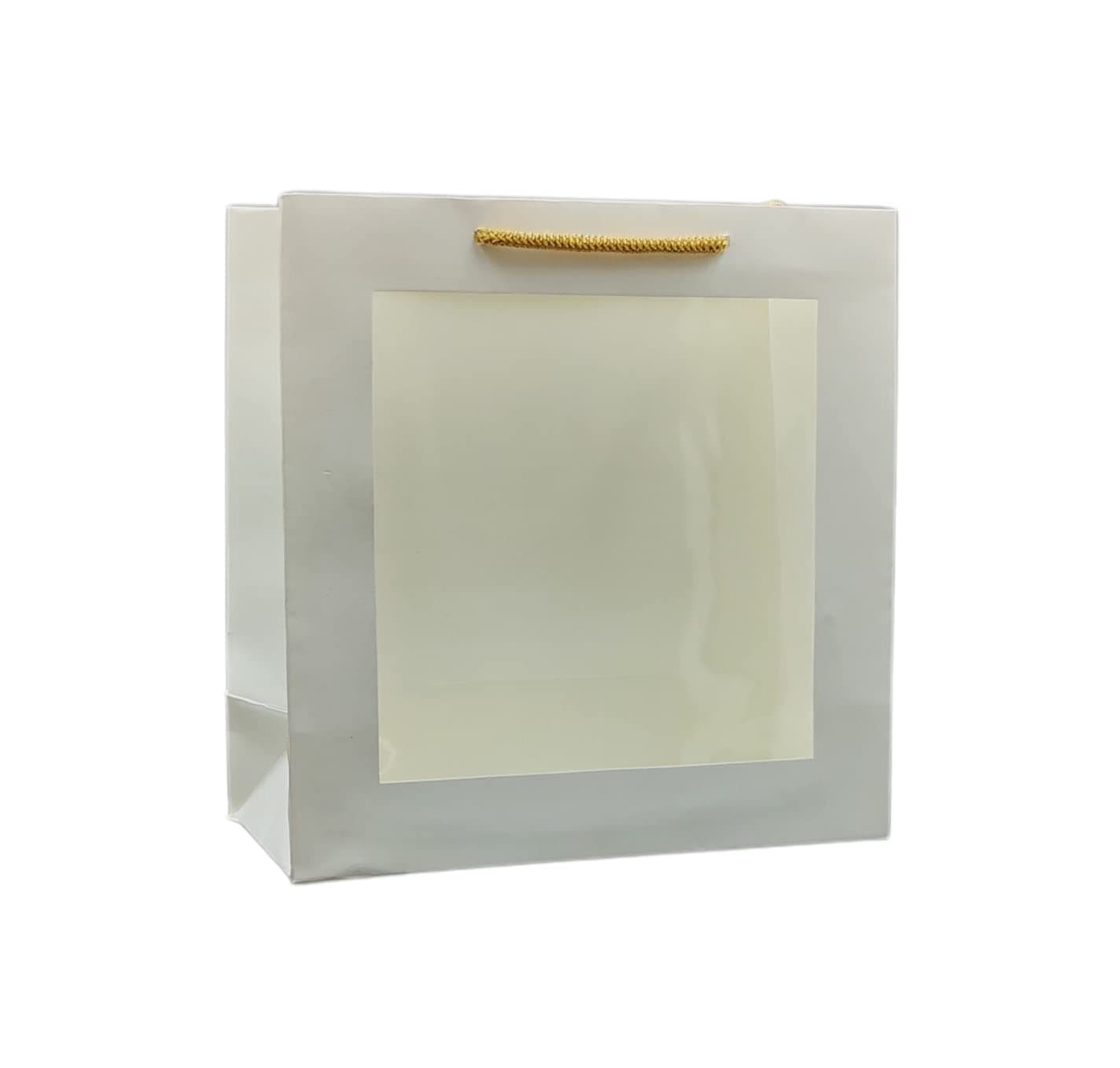 White Transparent Window Bag Printed Gift Bags For Gifting | Weddings | Birthday | Holiday Presents (9x9x4 Inch)
