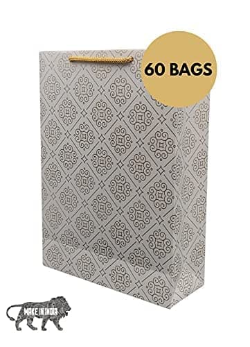 Golden Rangoli Big Paper Gift Bags For Baby Shower Return Gift, Small Presents, Weddings, Birthday, Holiday Presents (11x8x3 Inch)