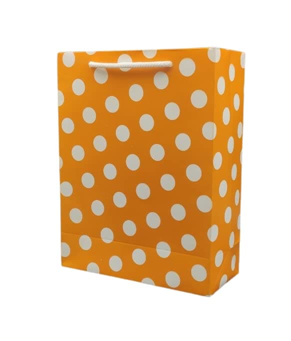 Orange Small Dots Printed Bags For Gifting | Weddings | Birthday | Holiday Presents (9x7x3 Inch)
