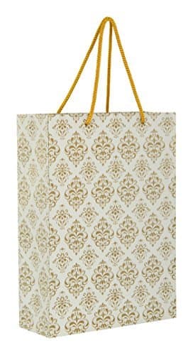 Gold Flower Design Gift Bags For Gifting, Weddings, Birthday, Holiday Presents (28x20x7.5 Cm)