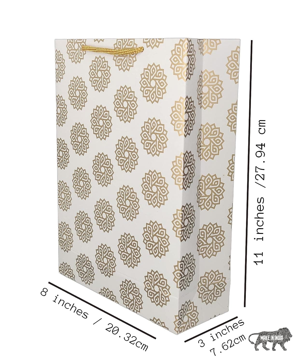 Golden Chakras Paper Gift Bags For Return Gift, Small Presents, Weddings, Birthday, Holiday Presents (20.32x7.62x27.94 Cm)