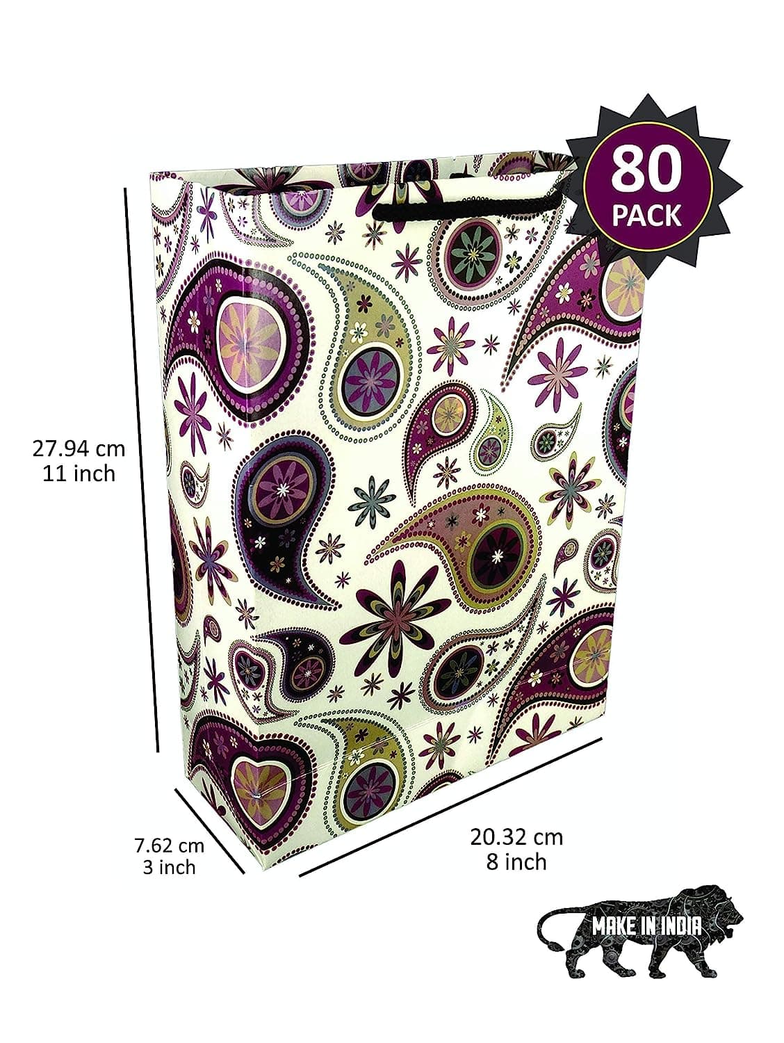 Multicolor Mehndi Design Gift Bags For Gifting, Weddings, Birthday,Holiday Presents(28x20x7.5 Cm)