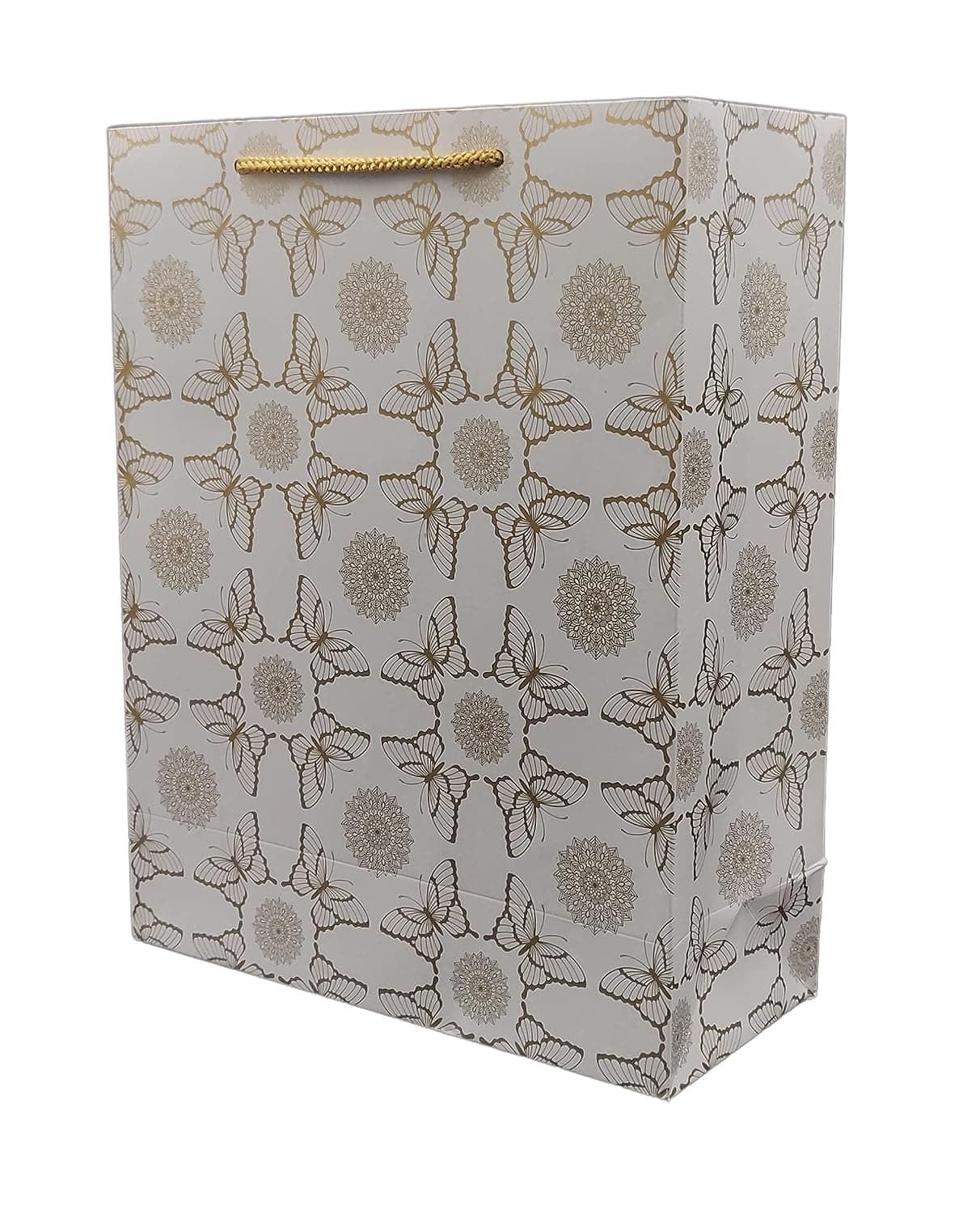 Golden Butterfly Printed Paper Gift Bags For Baby Shower Return Gift, Small Presents, Weddings, Birthday, Holiday Presents (24.13x10.16x30.48 Cm) (Pack Of 60)