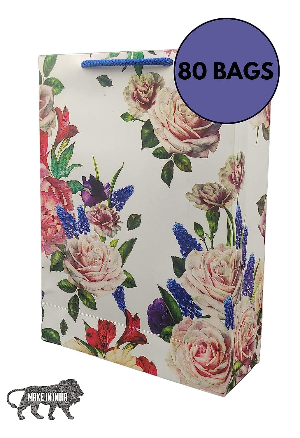 Multicolor Deluxe Rose Flower Paper Carry Bags (28x20x7.5 Cm)