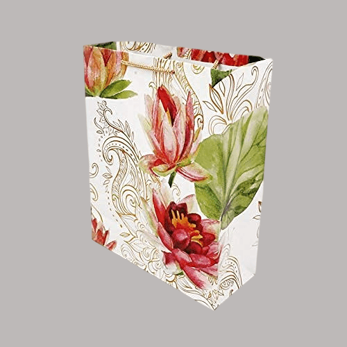 Golden Rose Flower Return Carry Bags For Weddings, Birthday, Holiday Presents (28x20x7.5 Cm)