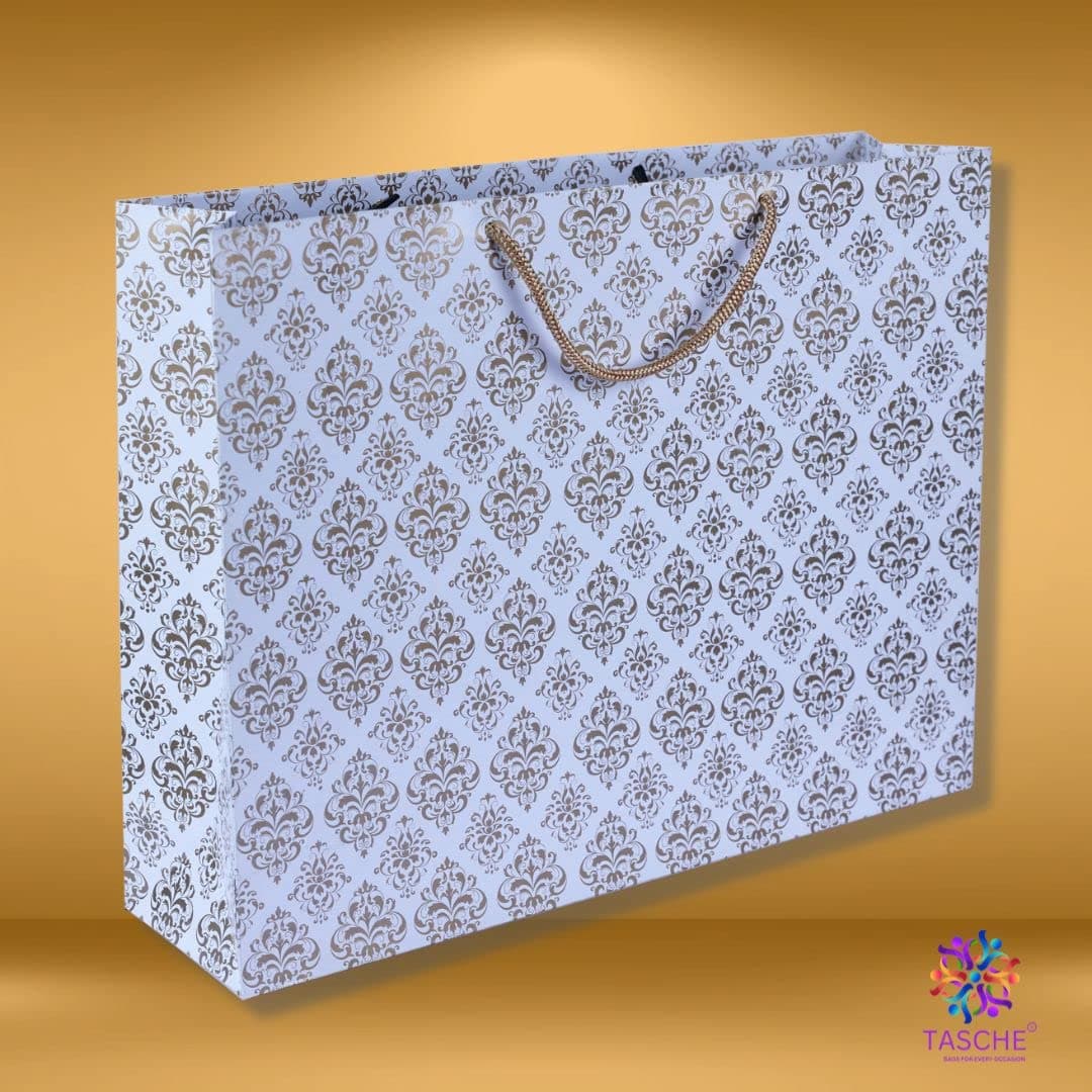 Gold Economy Flowers Big Paper Gift Bags For Baby Shower Return Gift, Small Presents, Weddings, Birthday, Holiday Presents (39.37x10.16x30.48 Cm)