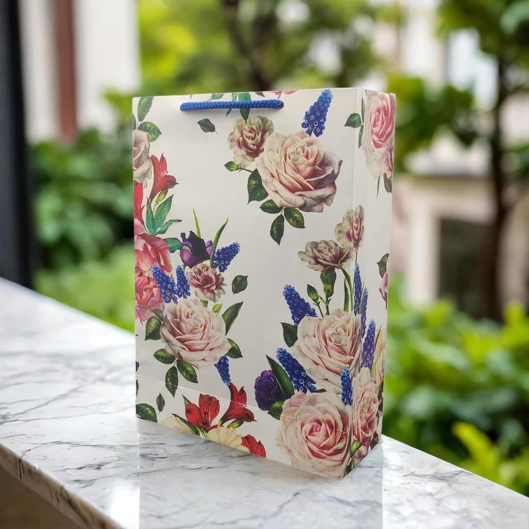 Multicolor Deluxe Rose Flower Paper Carry Bags (28x20x7.5 Cm)