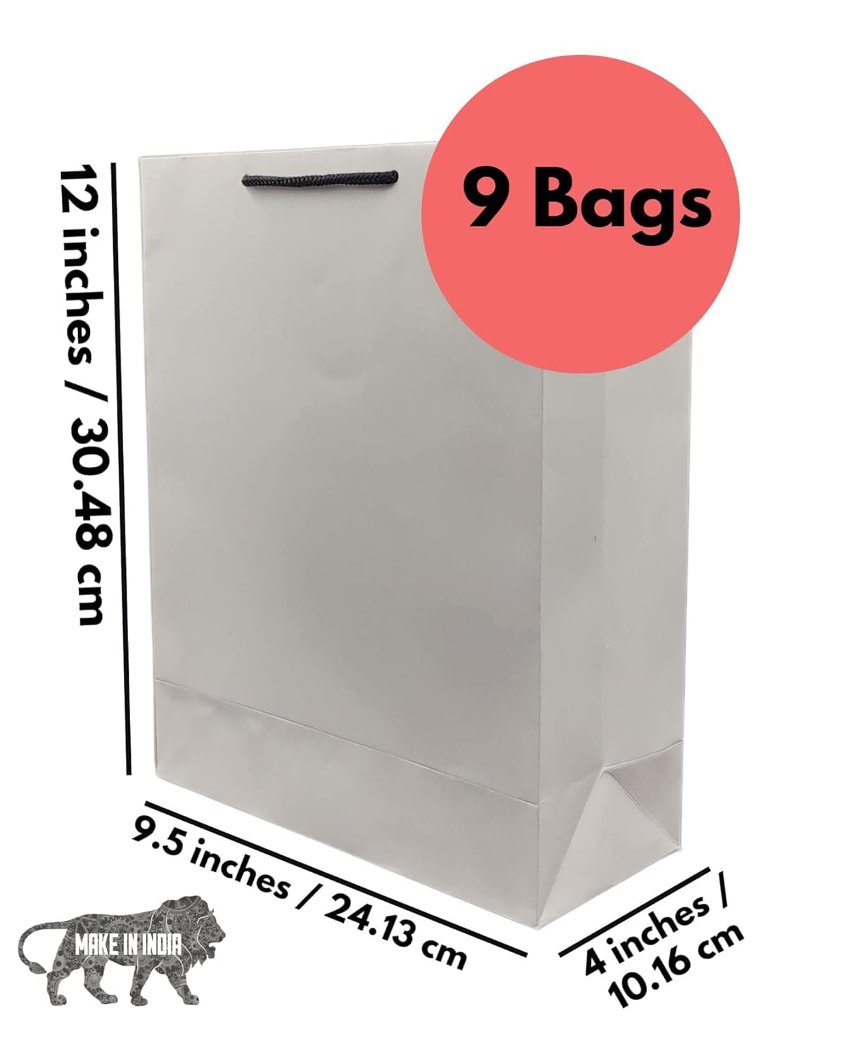 White Medium Gift Bags For Gifting, Weddings, Birthday,Holiday Presents (12x9.5x4 Inch)