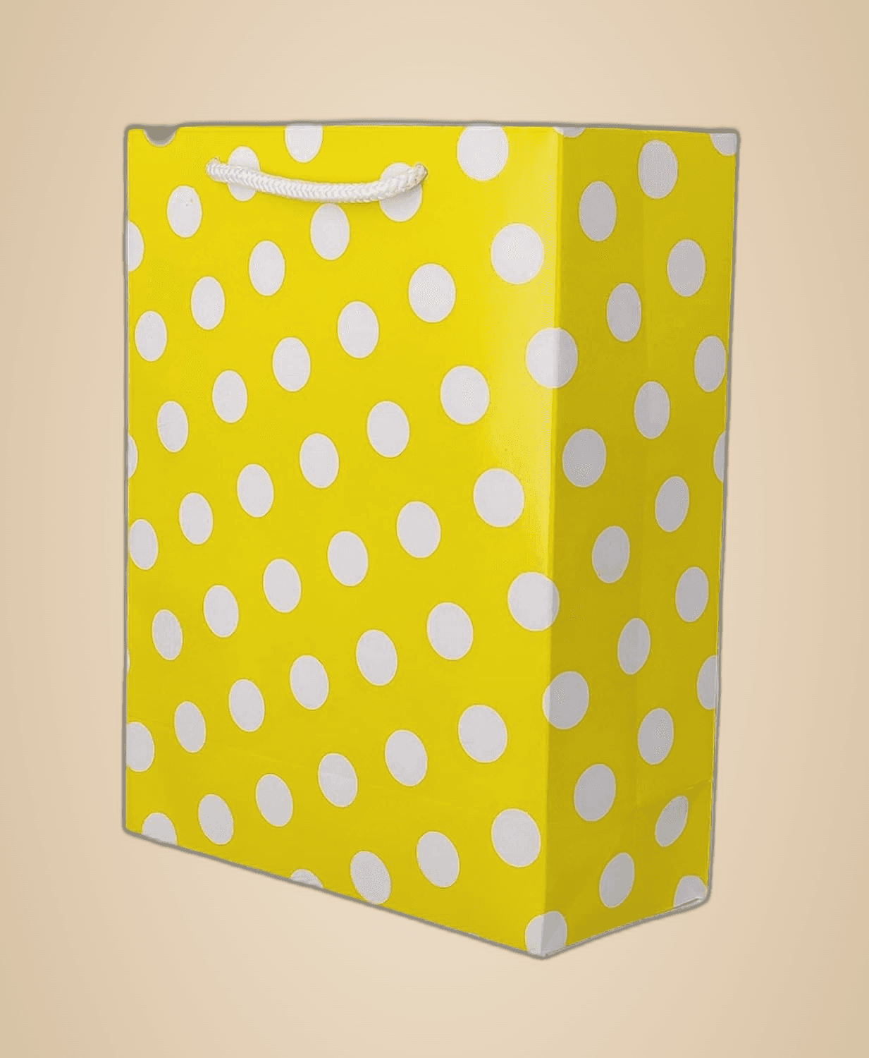 Yellow Dotted Paper Gift Bags For Baby Shower Return Gift, Small Presents (17.78x7.62x22.86 Cm)