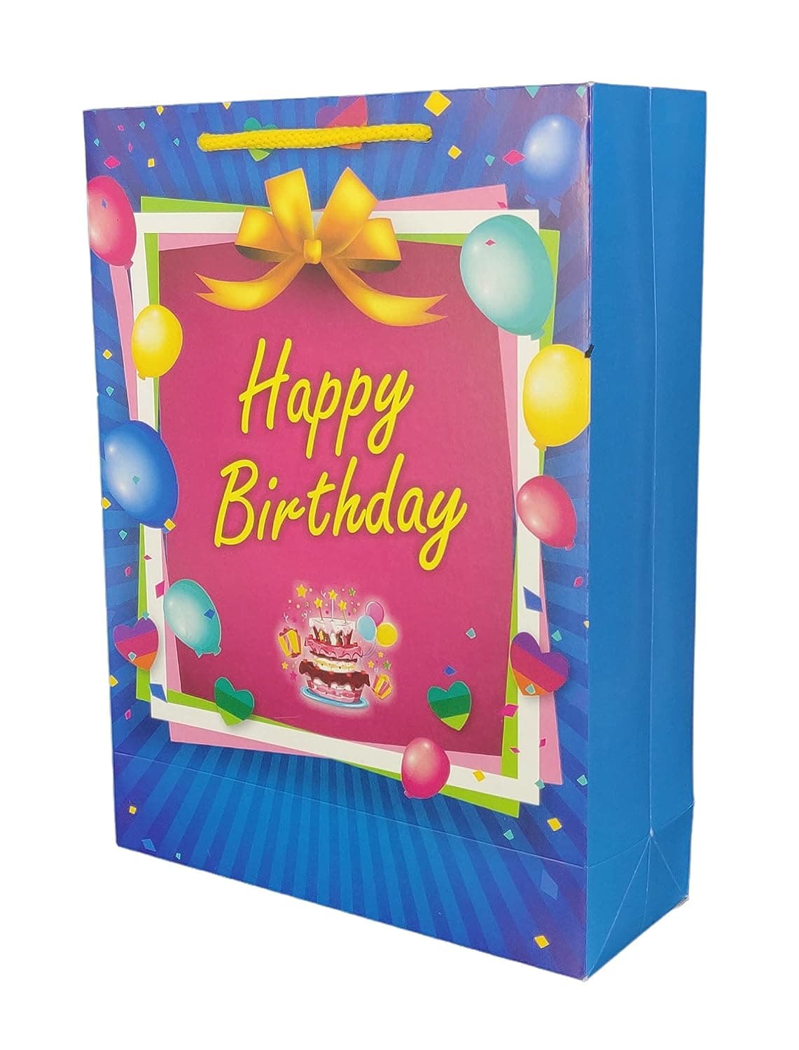 Blue & Pink Happy Birthday Paper Gift Bags For Return Gift, Small Presents (20.32x7.62x27.94 Cm)