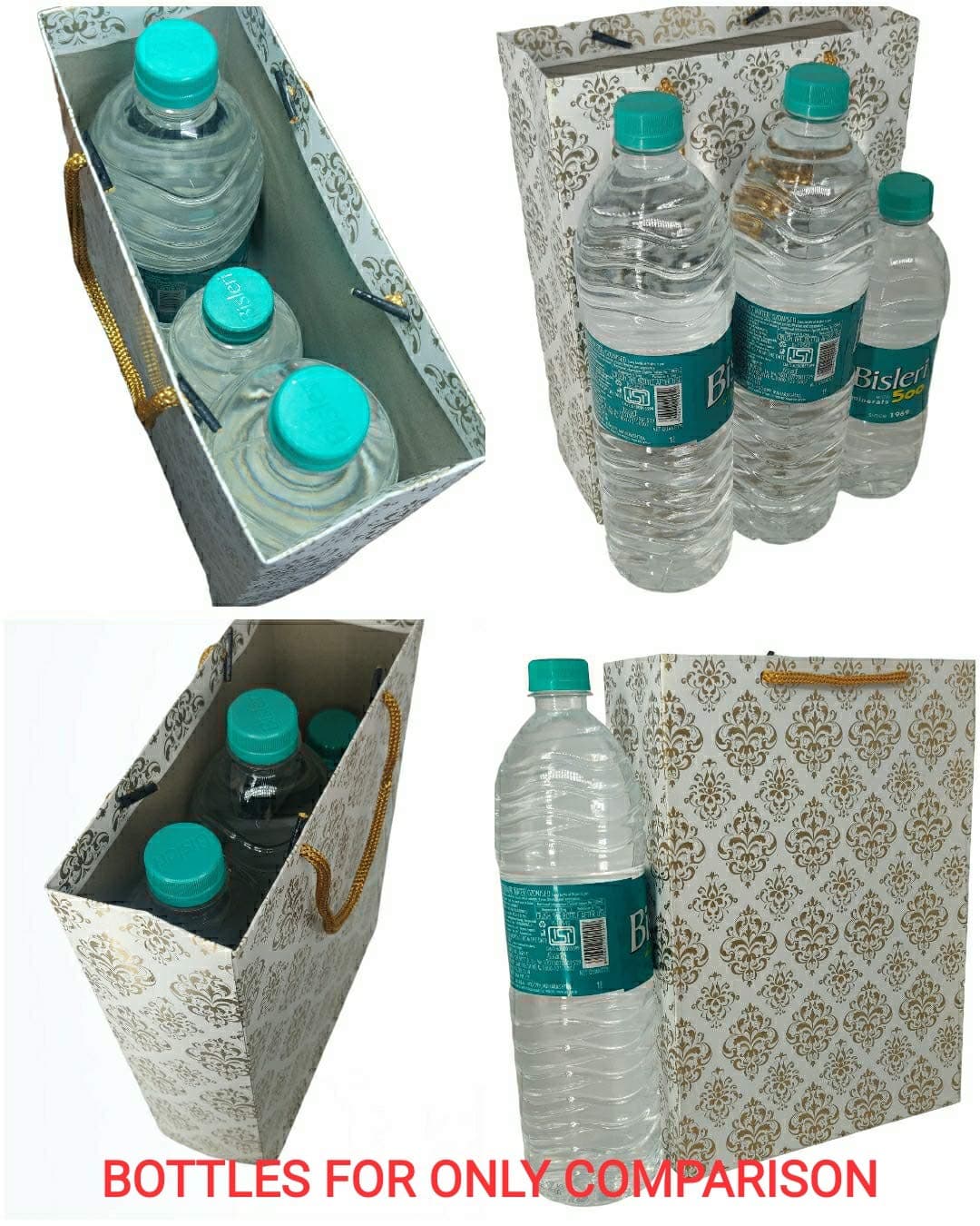 Gold Flower Design Gift Bags For Gifting, Weddings, Birthday, Holiday Presents (28x20x7.5 Cm)