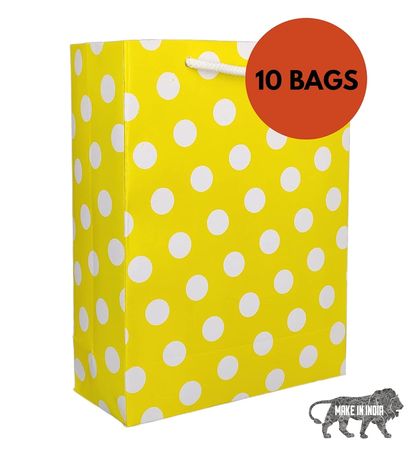Yellow Dotted Paper Gift Bags For Baby Shower Return Gift, Small Presents (17.78x7.62x22.86 Cm)