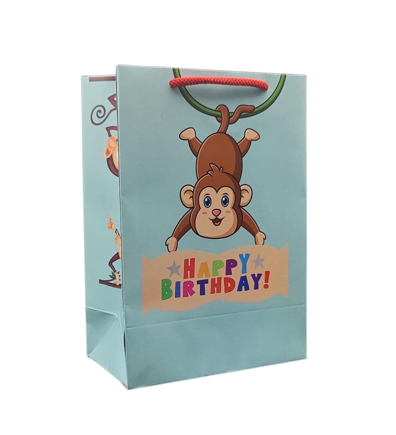 Multicolor Monkey Theme Birthday Bag Gift Bags For Gifting | Weddings | Birthday | Holiday Presents (10x7x4 Inch)
