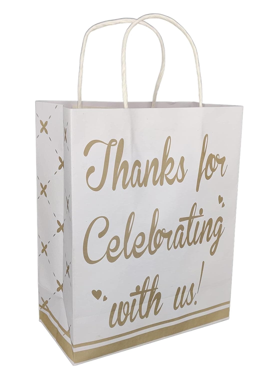 White Thank You Printed Paper Gift Bags For Baby Shower Return Gift, Small Presents, Weddings, Birthday, Holiday Presents (20.32x10.16x25.4 Cm)
